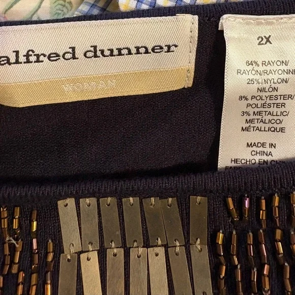 Alfred Dunner Black and Gold Striped Long Sleeve Top - Picture 2 of 2